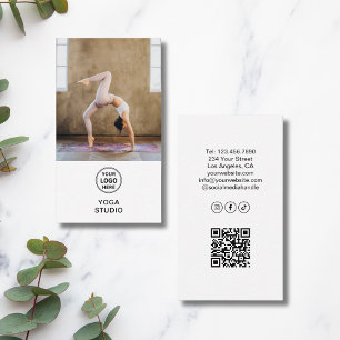 Yoga Instruktör Lärare Logo Foto QR Vit Visitkort