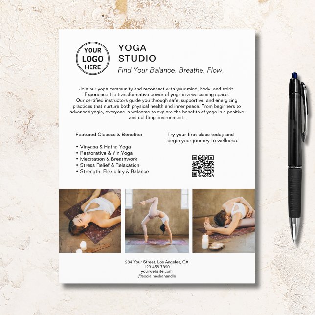 Yoga Instruktör Lärare White Promotive Business Reklamblad (Yoga Instructor Teacher White Promotional Business Flyer)