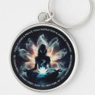 Yoga instruktör meditation pose glödande dimma lot rund silverfärgad nyckelring
