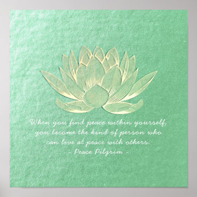 YOGA Instruktör Meditation Quote Blue Guld Lotus Poster (Framsidan)