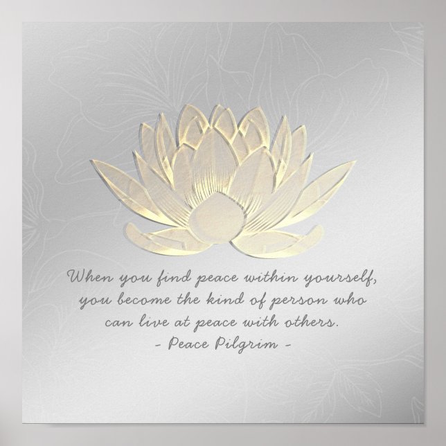 YOGA Instruktör Meditation Quote Silver Guld Lotus Poster (Framsidan)
