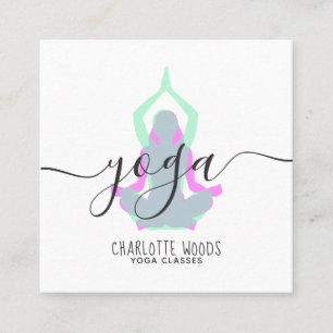 Yoga-instruktör, modern elegant trendig teal rosa  fyrkantigt visitkort