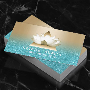 Yoga-instruktör Modern Lotus Teal Glitter i Guld Visitkort