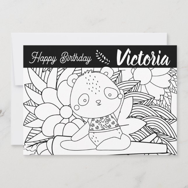 Yoga Instruktör Panda Födelsedag Blommig Målarbok Julkort (Framsida)