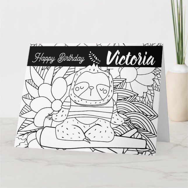 Yoga Instruktör Seng Birthday Blommig Färgning Kort (Framsida)
