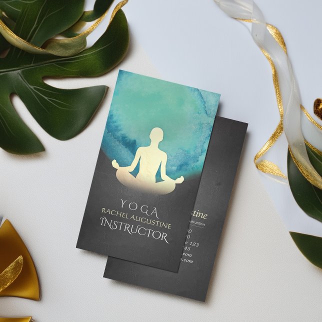 Yoga-instruktor Teal Black Guld Meditation Posture Visitkort (Skapare uppladdad)