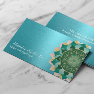 Yoga-instruktör Turquoise Guld Mandala-blomma Visitkort