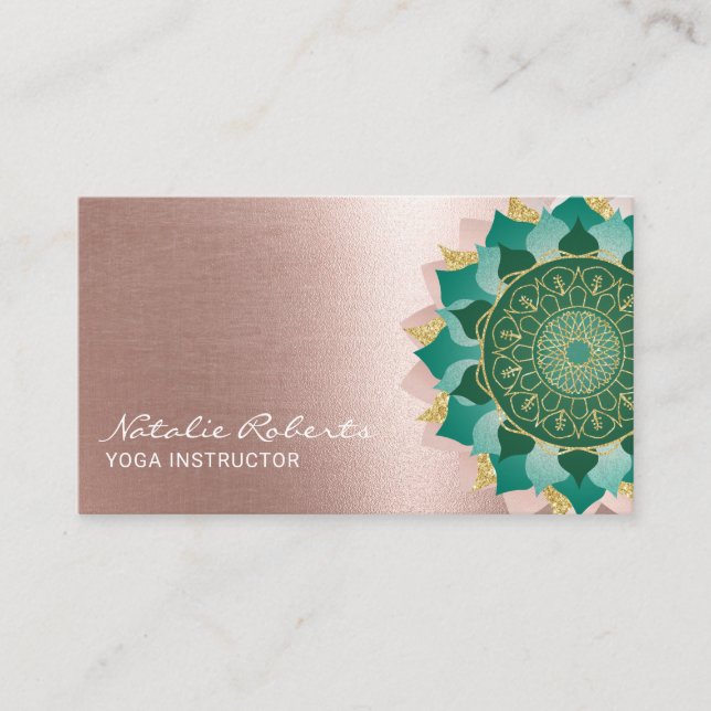 Yoga-instruktör Turquoise Ro Guld Mandala Flower Visitkort (Framsida)