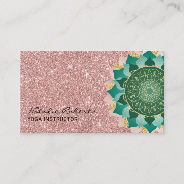 Yoga-instruktören Teal Ro Guld Glitter Mandala Visitkort (Framsida)