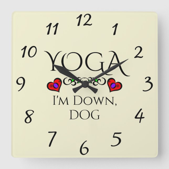 Yoga jag är nere, Hund Wall Clock Fyrkantig Klocka (Framsida)