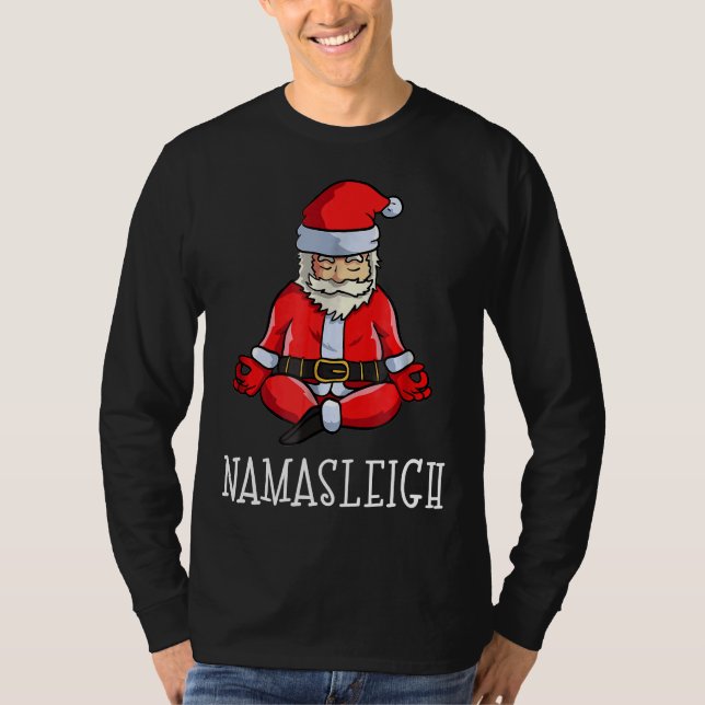 Yoga jul Namasleigh Santa Meditate T Shirt (Framsida)