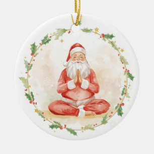 Yoga jul Santa Claus poserar Yoga Holiday Julgransprydnad Keramik