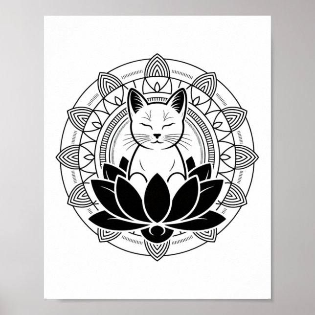 Yoga Katt Lotusblomma Mindfulness Meditation T-shi Poster (Framsidan)