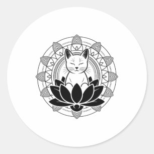 Yoga Katt Lotusblomma Mindfulness Meditation T-shi Runt Klistermärke