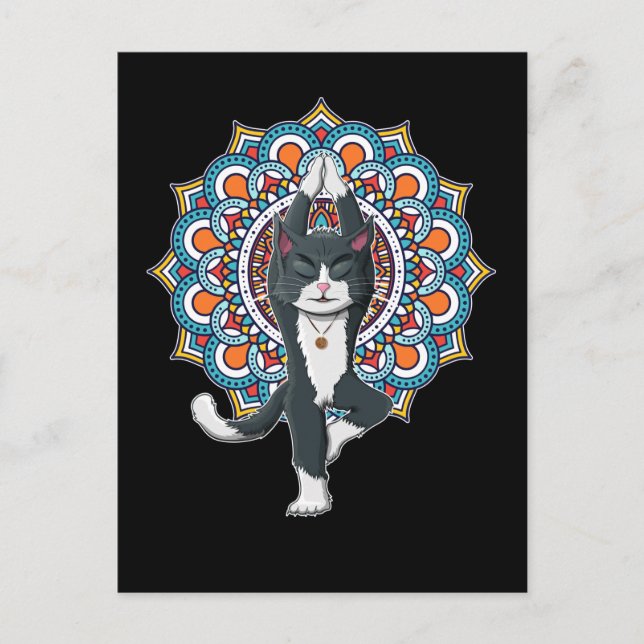 Yoga kattälskare Mandala Chakra Avslappnande Kattu Vykort (Framsida)