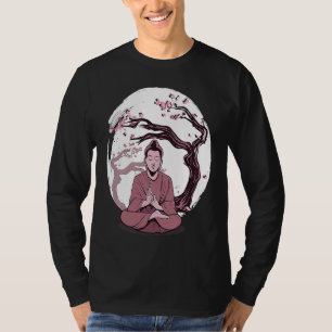 Yoga körsbärsblomstrande träd meditera japansk skr t shirt