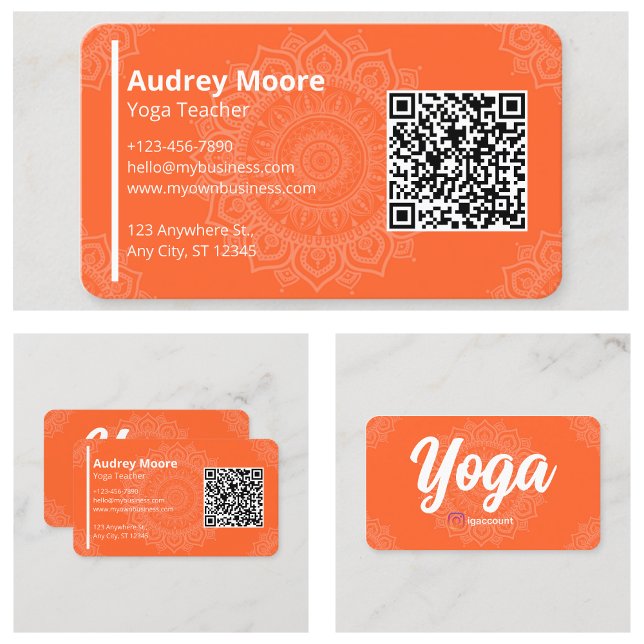 Yoga Lärar Mallar Mandala QR-kod Visitkort (Yoga Teacher Templates Mandala QR Code Business Card)