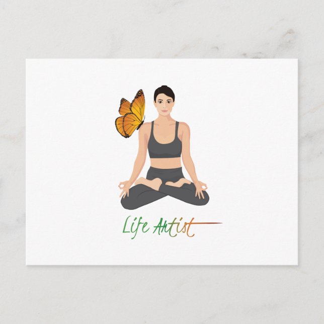 Yoga Life Artist Quote Girl in Lotus Butterfly Vykort (Framsida)