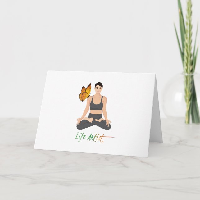 Yoga Life Artist Slogan Girl Lotus Pose Butterfly Kort (Framsida)