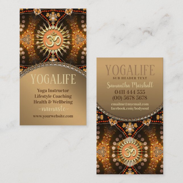 Yoga Life Caramel Guld OM Affärskortet för nyåldra Visitkort (Fram/baksida)