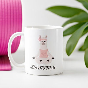 Yoga Llama Mamma LlaMOMste Cute Rosa Monogram Kaffemugg
