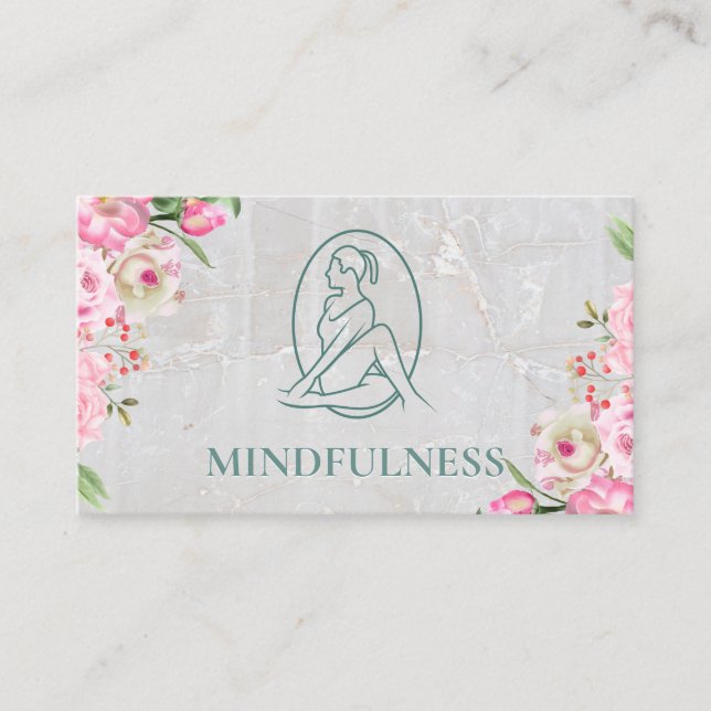 Yoga Logotyp | Marble Rosa Flowers Visitkort (Framsida)