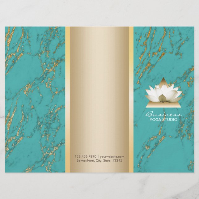Yoga Lotus Logotyp Guld & Tirqipose Marble Tri-Fol (Framsida)