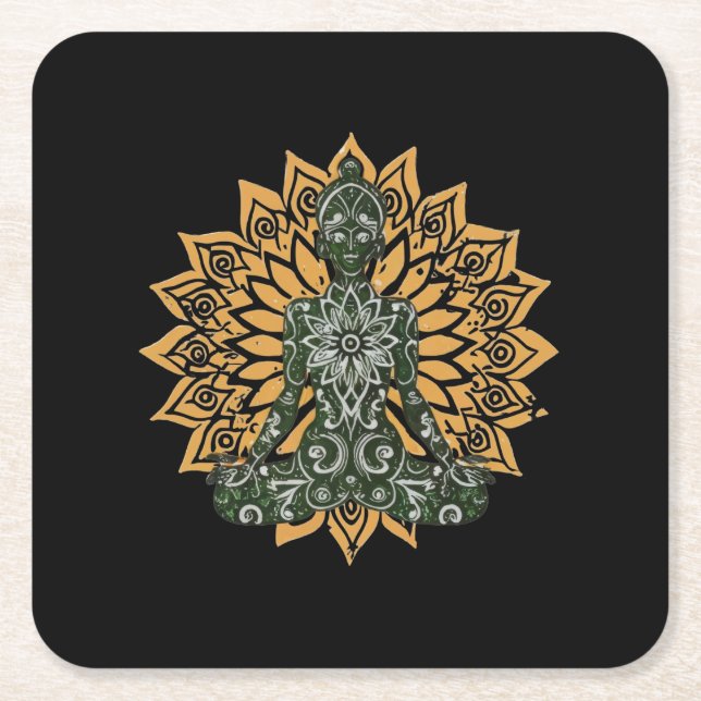 Yoga Lotus Pose Zen Graphic Underlägg Papper Kvadrat (Framsidan)