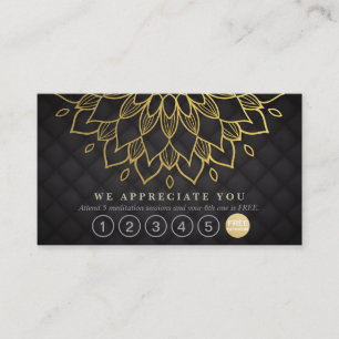 Yoga Loyalty 6 Slår Guld Mandala Black Leather Lojalitetskort