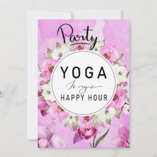 Yoga lycklig-timme med lila orchid-rosa inbjudningar
