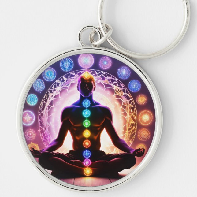 Yoga man rund silverfärgad nyckelring (Framsidan)