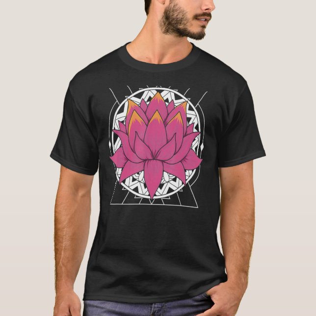 Yoga Mandala Blommigt Fractal Geometry Boho Lotus  T Shirt (Framsida)