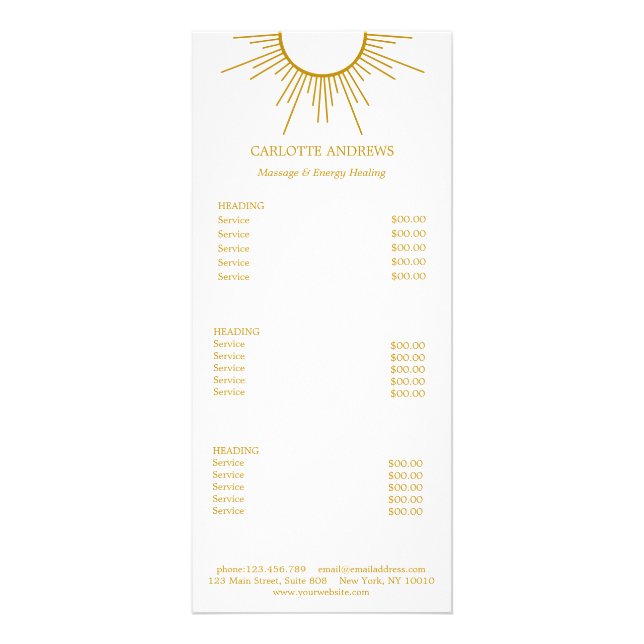 Yoga Mandala Sol Salon Pris List Rack Card Reklamkort (Framsidan)