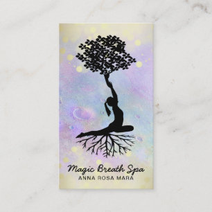 *~* Yoga Måne Woman Meditation Mindfulness Guld Visitkort