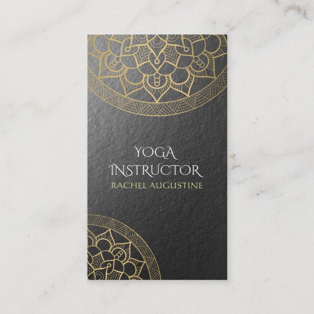 Yoga Meditation Chic Black Guld Mandala Visitkort (Framsida)