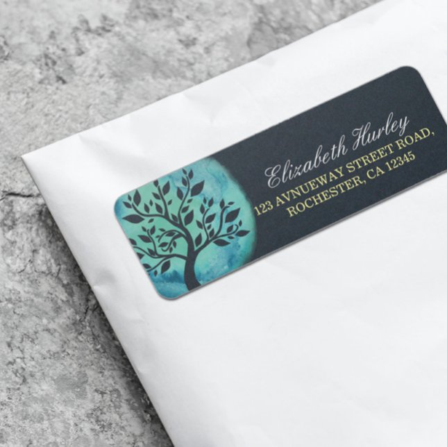 Yoga Meditation-Eleganten Watercolor Träd Returadress Etikett (Skapare uppladdad)