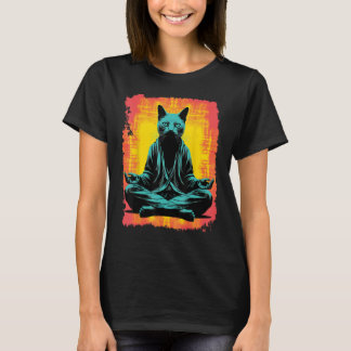 Yoga Meditation Funny Black Cat T Shirt