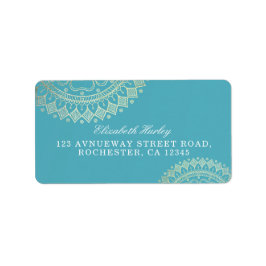 Yoga Meditation-Grönten Blue Guld Mandala Adressetikett
