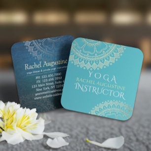 Yoga Meditation-Grönten Blue Guld Mandala Fyrkantigt Visitkort
