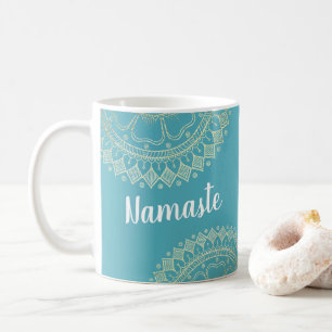 Yoga Meditation-Grönten Blue Guld Mandala Kaffemugg