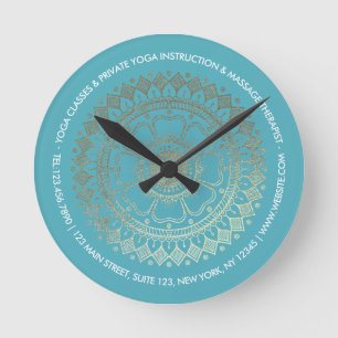 Yoga Meditation-Grönten Blue Guld Mandala Rund Klocka