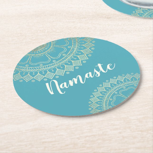Yoga Meditation-Grönten Blue Guld Mandala Underlägg Papper Rund (Vinklad)