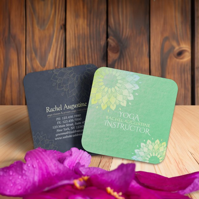 Yoga Meditation-Grönten Gold Foil Mandala Fyrkantigt Visitkort (Skapare uppladdad)