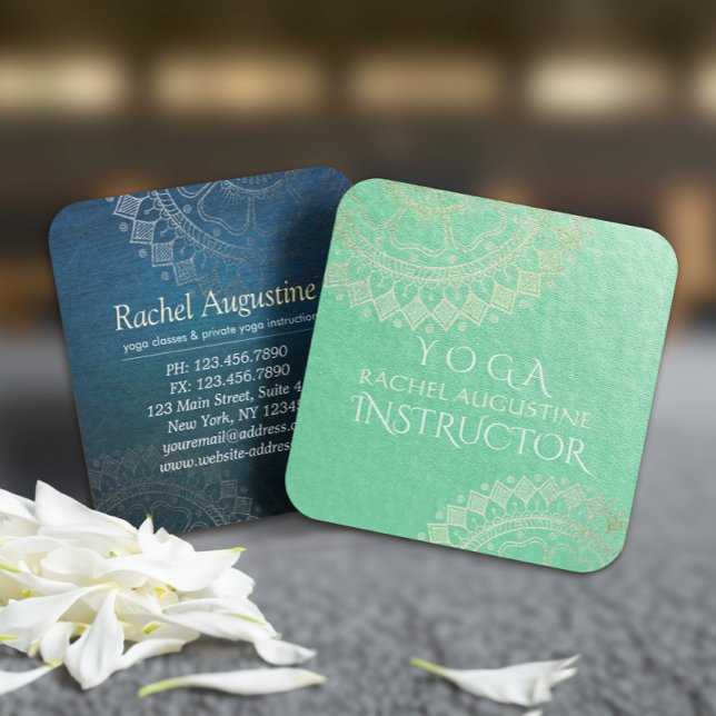 Yoga Meditation-Grönten Gold Foil Mandala Fyrkantigt Visitkort (Skapare uppladdad)