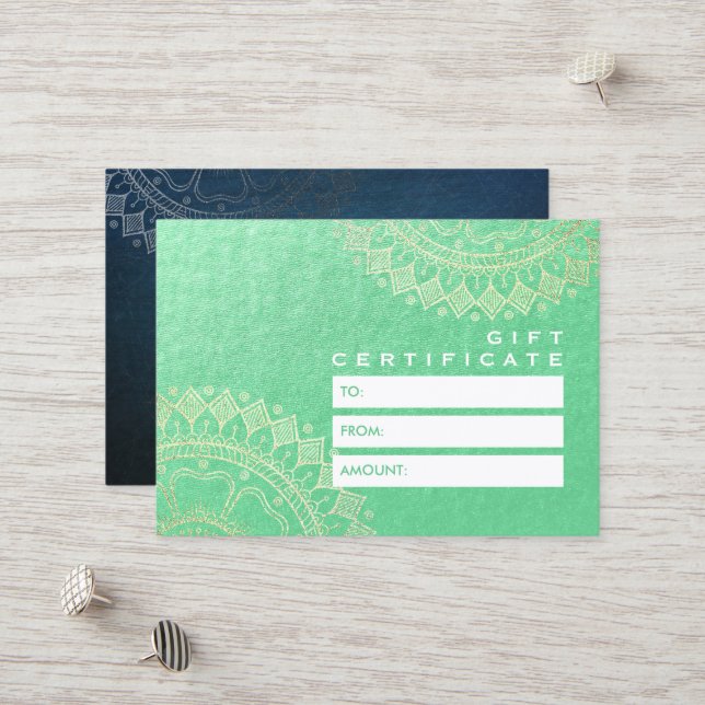 Yoga Meditation-Grönten Gold Foil Mandala Rabattkort (Fram/Back In Situ)