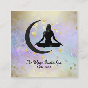 *~* Yoga Meditation Guld Woman + Måne Mindfulhet Fyrkantigt Visitkort