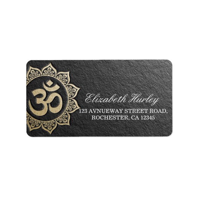 YOGA Meditation Instructor Black & Guld OM Mandala Adressetikett (Framsidan)