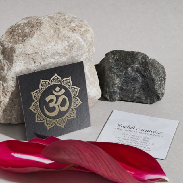 YOGA Meditation Instructor Black Guld OM Mandala Fyrkantigt Visitkort (Skapare uppladdad)