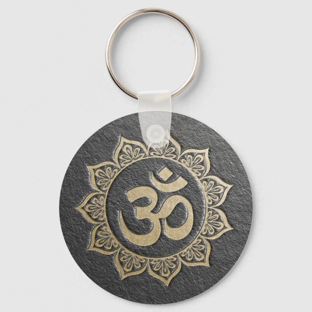 YOGA Meditation Instructor Black & Guld OM Mandala Nyckelring (Framsida)
