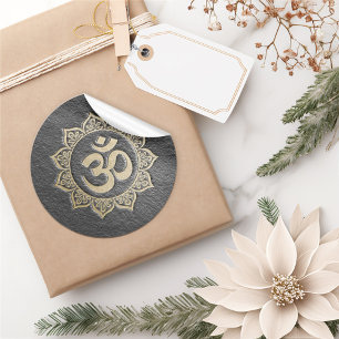 YOGA Meditation Instructor Black & Guld OM Mandala Runt Klistermärke